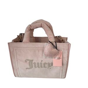 NWT Juicy Couture Large Pink Velour Tote Bag with Heart Charm